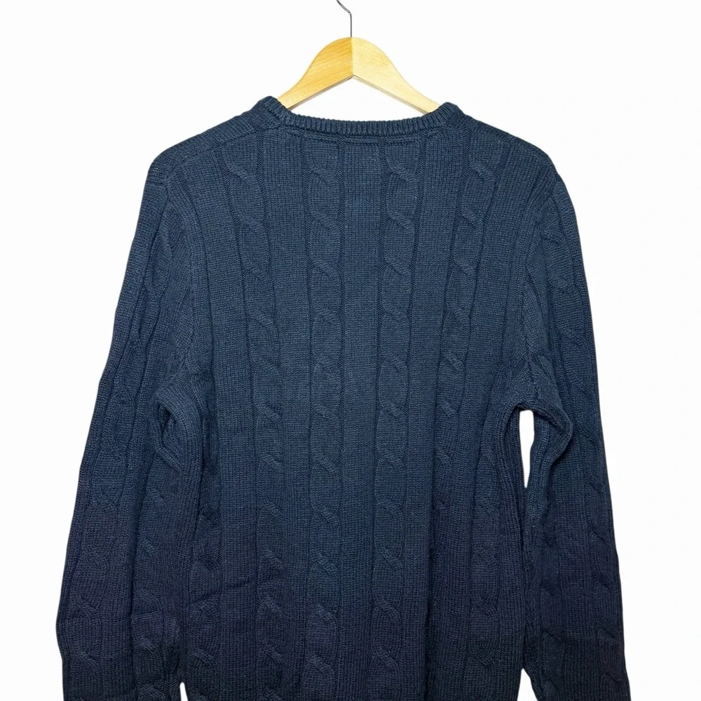 Banana Republic Mens Fisherman Cable Knit Sweater Large Navy Crewneck Preppy Ivy